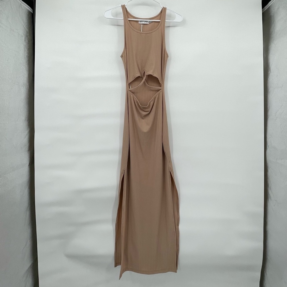 Petal + Pup NWT light tan ribbed cut out side slits tank maxi dress